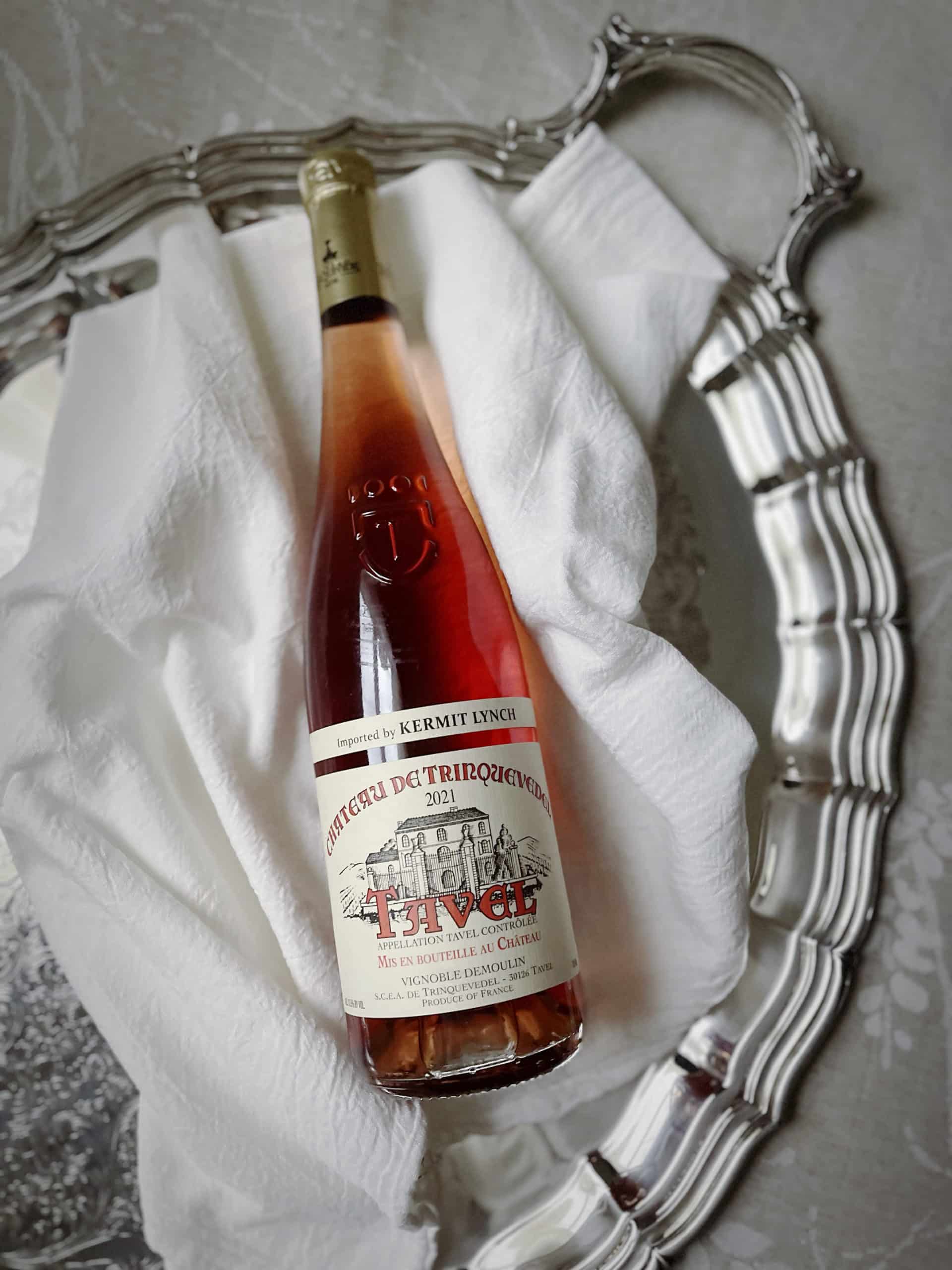 2021 Tavel rosé on a silver tray